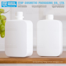 QB-D500 matt finish white plastic 28/410 soft squeezable 500ml square pe bottles